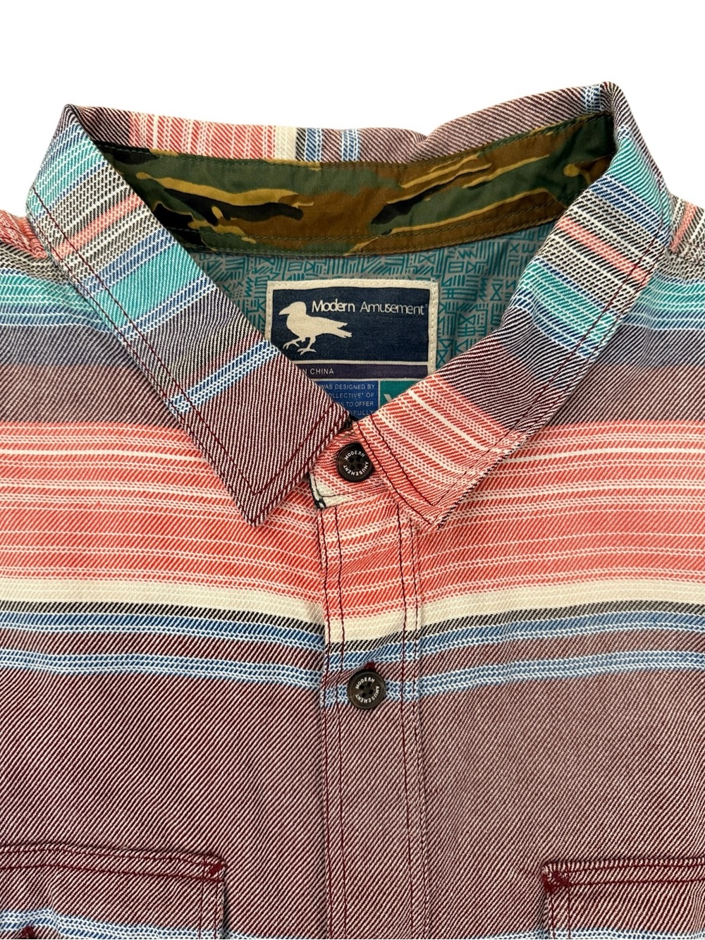 Modern Amusement Stripe Flannel Shirt XL Western Outdoor Cotton Button Up - Picture 9 of 16